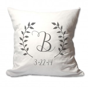 4 Wooden Shoes Personalized Initial and Date Laurel Wreath Throw Pillow FWDS1156